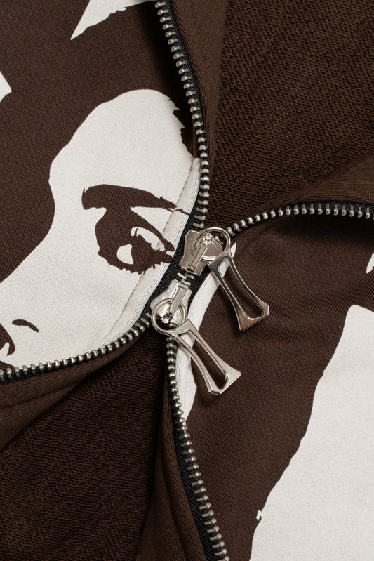 CROSS ZIP HOODIE DARK BROWN