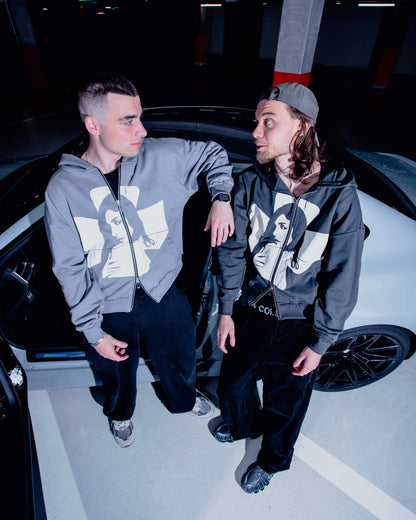 Cross Zip Hoodie Grey