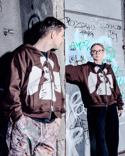 CROSS ZIP HOODIE DARK BROWN