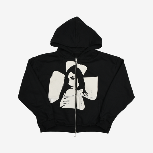 Cross Zip Hoodie White