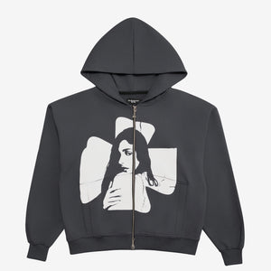 Cross Zip Hoodie Grey