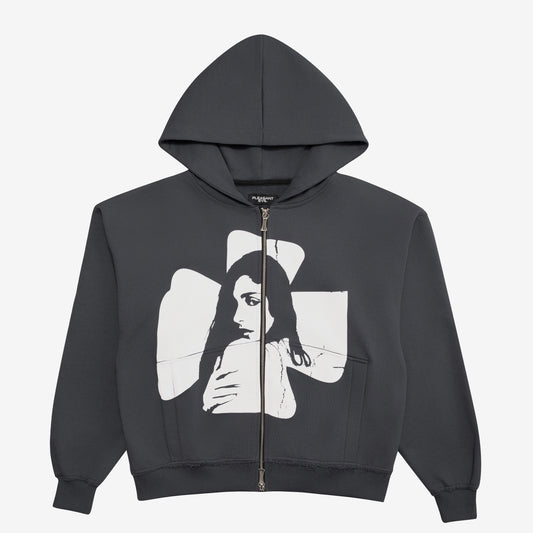 CROSS ZIP HOODIE SMOKE GREY