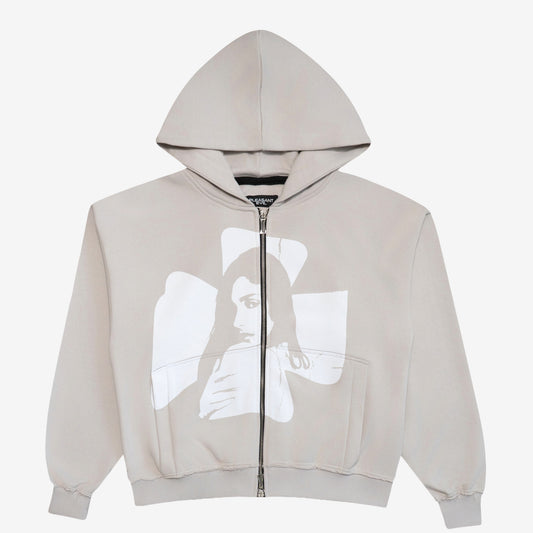 CROSS ZIP HOODIE LIGHT BEIGE