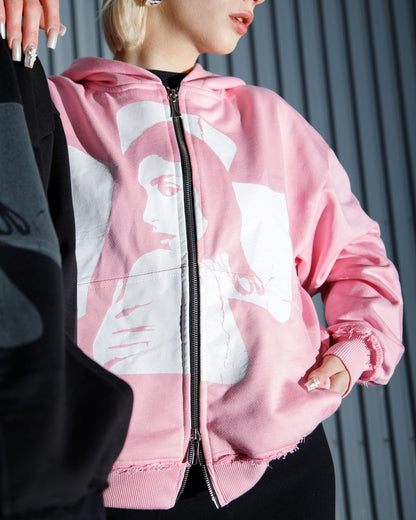 CROSS ZIP HOODIE CANDY PINK