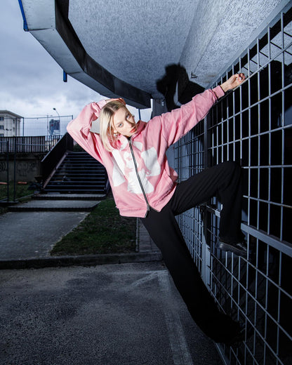CROSS ZIP HOODIE CANDY PINK
