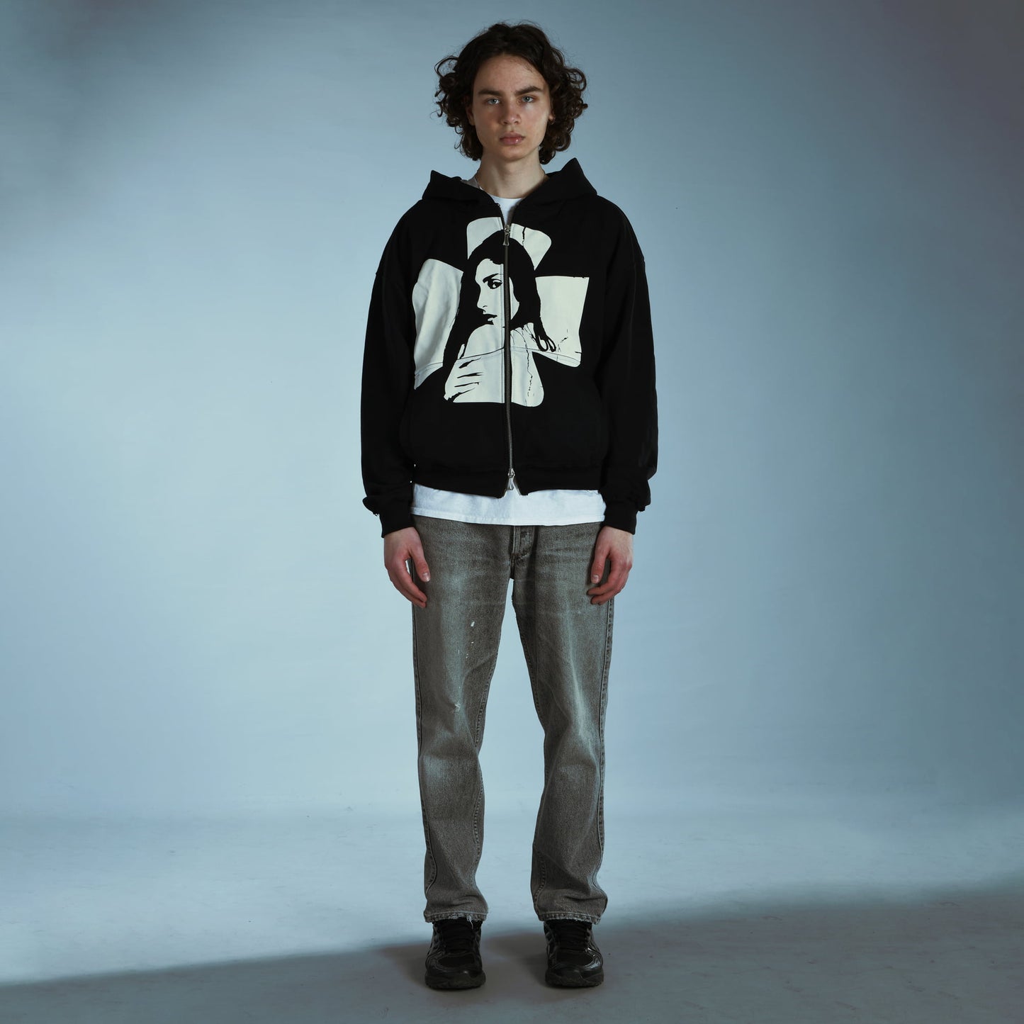 Cross Zip Hoodie White