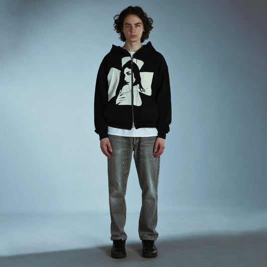 Cross Zip Hoodie White